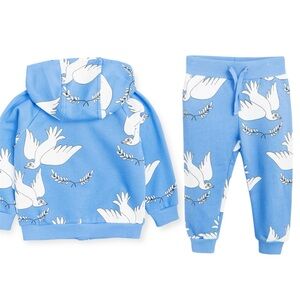 NWT Mini Rodini Organic Blue Peace matching sweat-set
